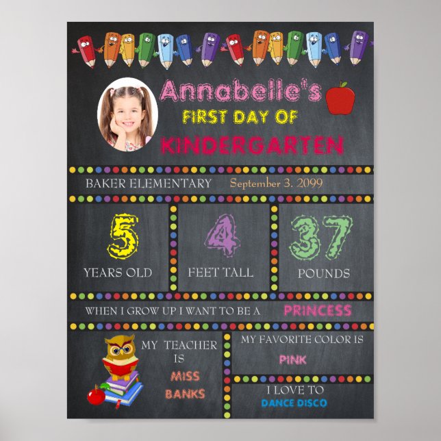 Erster Tag Kindergarten-Sign-MIRL, Chalkboard Poster (Vorne)