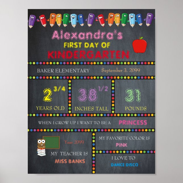 Erster Tag Kindergarten-Sign-MIRL, Chalkboard Poster (Vorne)