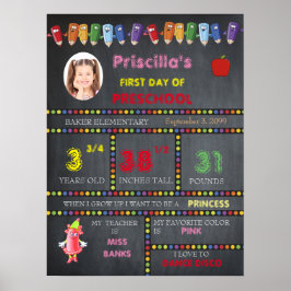 ERSTER TAG PRESCHOOL Mädchen,Tafelschild,Foto Poster