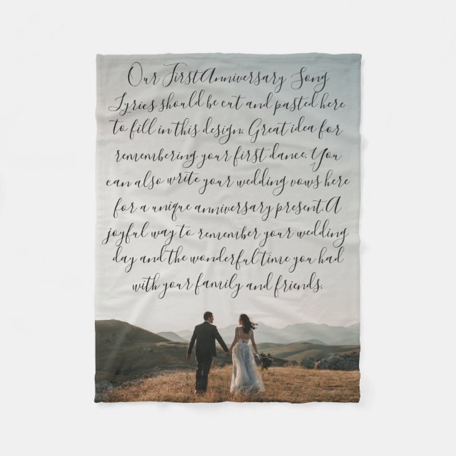 Erster Tanz Song Texte Jubiläum Geschenk Vow Foto Fleecedecke (Vorderseite)