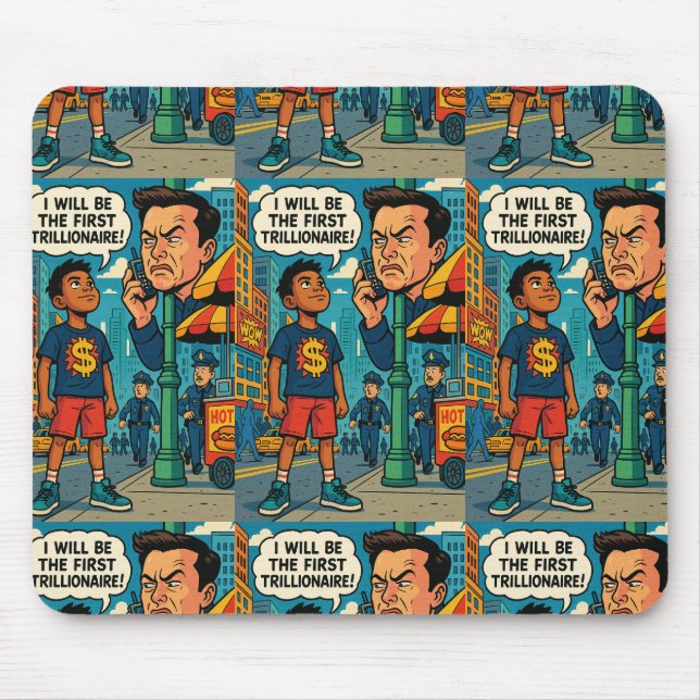 Erster Trillionär" Motivations-Comic-Stil Mousepad (Vorne)