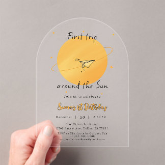 Erster Trip um die Sonne Papierflugzeug Geburtstag Acryleinladungen