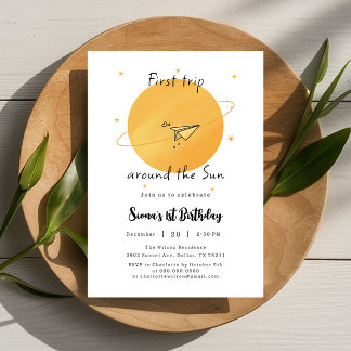 Erster Trip um die Sonne Papierflugzeug Geburtstag Einladung
