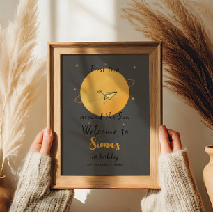 Erster Trip um die Sonne Papierflugzeug Geburtstag Poster