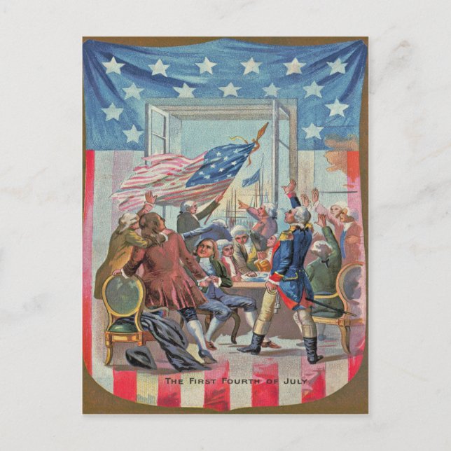 Erster Unabhängigkeitstag-amerikanische Flagge Postkarte (Vorderseite)