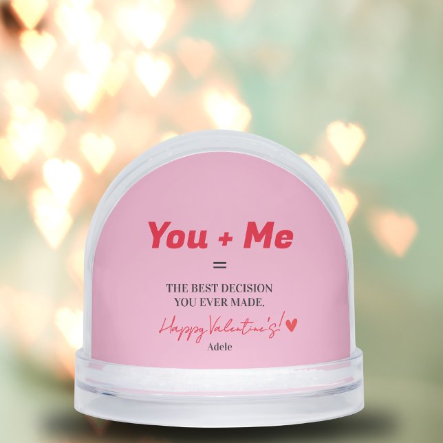 Erster Valentinstag Modernes Rosa und Weißes Herz Schneekugeln (First Valentine's Day Modern Pink And White Heart Snow Globes)