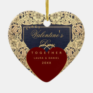 Erster Valentinstag zusammen rote Goldrosen Keramik Ornament