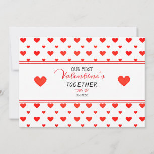 Erster Valentinstag Zusammen Rote Herzen Foto Feiertagskarte
