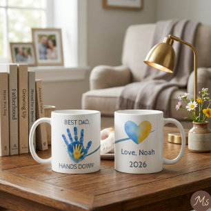 Erster Vatertag 2026 Blaues Wasserfarbe-Handabdruc Kaffeetasse
