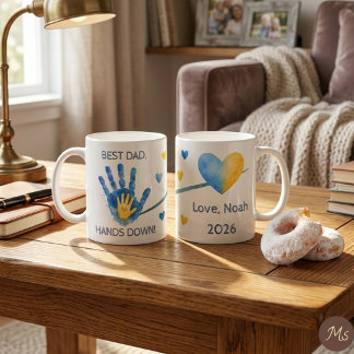 Erster Vatertag 2026 Blaues Wasserfarbe-Handabdruc Kaffeetasse