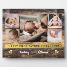 Erster Vatertag 5 Foto Collage Brown Wood Fotoplatte