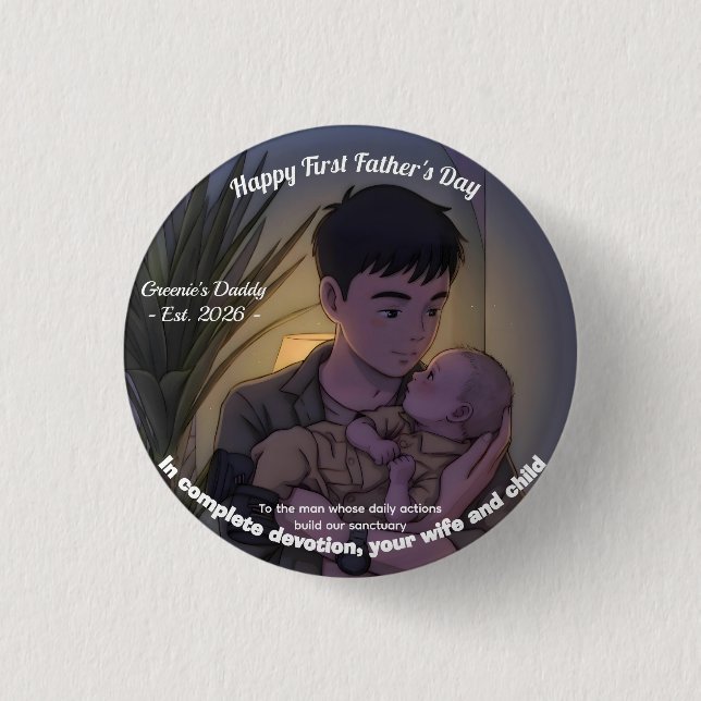 Erster Vatertag Anime Style Nacht  Button (Vorderseite)