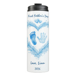 Erster Vatertag Blaues Wasserfarbe-Herz-Tumbler Thermosbecher