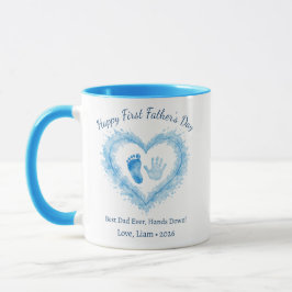 Erster Vatertag Blaues Wasserfarben-Herz-Handabdru Tasse