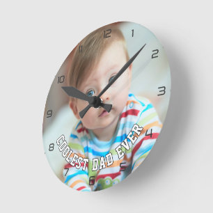 Erster Vatertag Coolster Vater überhaupt Baby-Foto Runde Wanduhr