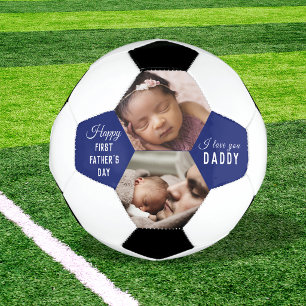 Erster Vatertag Daddy Baby 2 Foto-Collage Blau Fußball