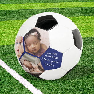 Erster Vatertag Daddy Baby 3 Foto Collage Blau Fußball