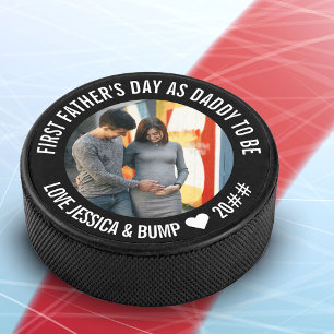 Erster Vatertag Daddy-to-Be Personalisiertes Foto Eishockey Puck