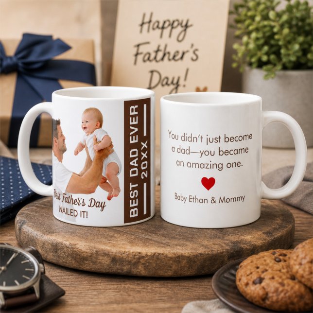 Erster Vatertag Geschafft Personalisiertes Erinner Kaffeetasse (Von Creator hochgeladen)