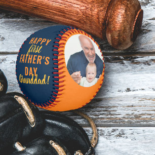 Erster Vatertag Opa 2 Foto Blau Orange Baseball