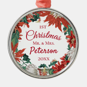 Erster Weihnachten Herr und Frau Blumenkranz Ornament Aus Metall