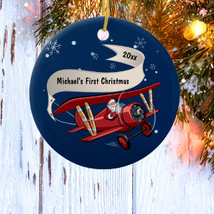 Erster Weihnachten Santa Fliegt Flugzeug Personali Keramik Ornament