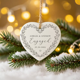 Erster Weihnachten verlobt Floral Botanischer Kran Keramik Ornament