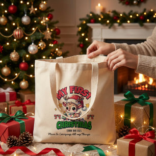Erster Weihnachts Hirsch Braun Personalisieren Jumbo Stoffbeutel