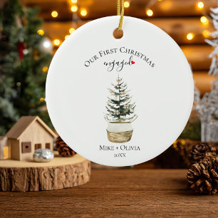 Erster Weihnachtsbaum Verlobung Goldene Schleifen Keramik Ornament