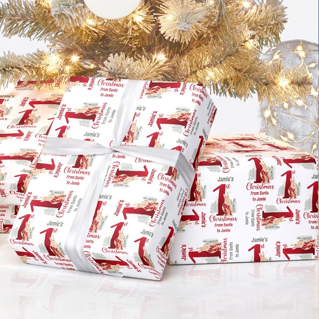 Erster Weihnachtsbsonnname Baby Red Nummer Eins Geschenkpapier (First Christmas Bunny Name Baby Red Number One Wrapping Paper)