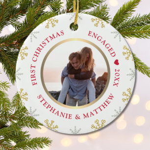 Erster Weihnachtsfeiertag Verlobtes Foto Keramik Ornament