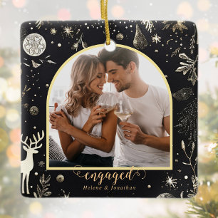 Erster Weihnachtsfeiertag Verlobtes Paar Foto Keramikornament