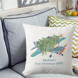 Erster Weihnachtsflugzeugbaum Reise Personalisiert Kissen