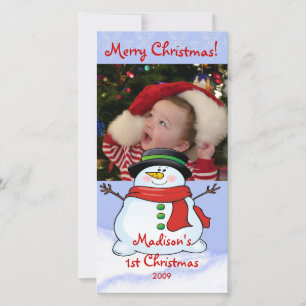 Erster Weihnachtsfoto Card Snowman Feiertagskarte