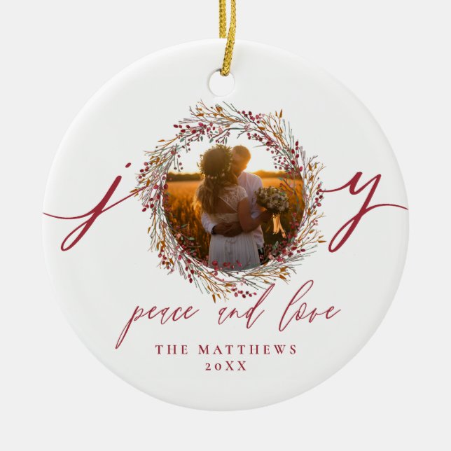 Erster Weihnachtsherr und Frau Berries Joy Foto Keramik Ornament (Vorne)