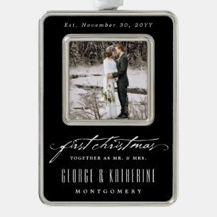 Erster Weihnachtsherr und Frau Holiday Foto Rahmen-Ornament Silber