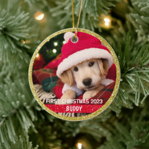 Erster Weihnachtshund Erinnerungsfoto Schmuckanhän Keramik Ornament