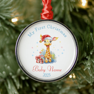 Erster Weihnachtsjunge Individuelle Name Giraffe K Ornament Aus Metall