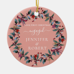 Erster Weihnachtskranz Verlobter Rose Keramik Ornament