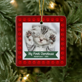 Erster Weihnachtsmann Kitten Foto Paws Red Custom Keramikornament