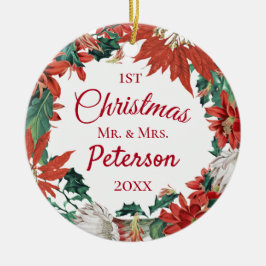 Erster Weihnachtsmann und Blume Wreath Keramik Ornament