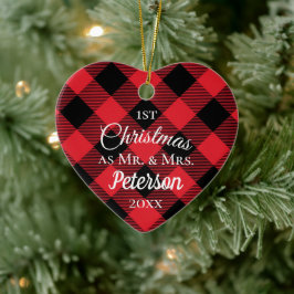 Erster Weihnachtsmann und Frau Buffalo Kariert Hea Keramik Ornament