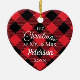 Erster Weihnachtsmann und Frau Buffalo Kariert Hea Keramik Ornament