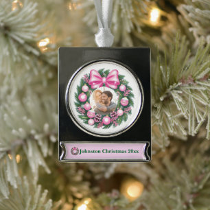 Erster Weihnachtsrosa Kraut Banner-Ornament Silber
