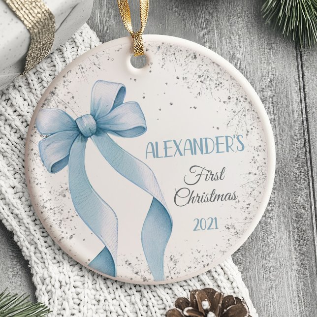 Erster Weihnachtsschmuck Bogen Junge für Babys (Baby's First Christmas Ornament  Bow)