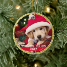 Erster Weihnachtswelpen Hund Keepake Foto Ornament
