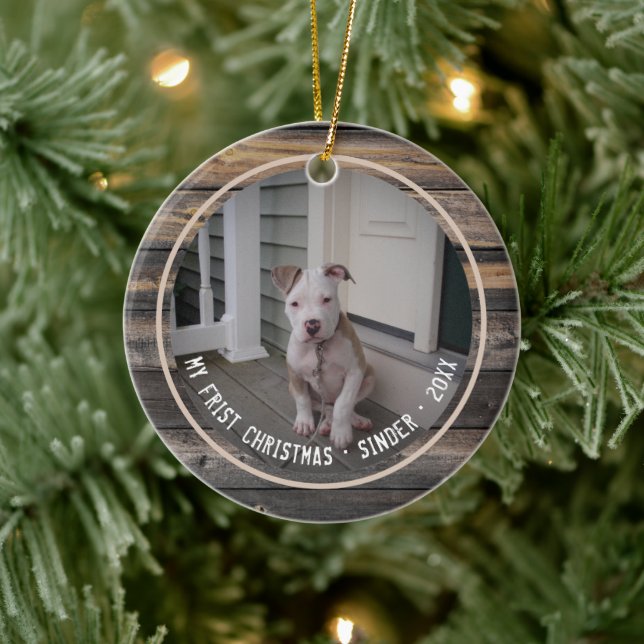 Erster Weihnachtswelpen Hund Pet Multi Foto Keepak Keramik Ornament (Baum)