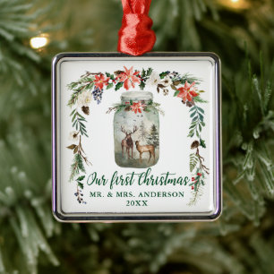 Erster WeihnachtsWinter Blumentauber Grün Ornament Aus Metall