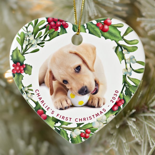 Erster Welpen Hund Custom Pet Foto Herz Keramik Ornament (Von Creator hochgeladen)