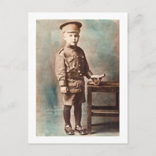 Erster Weltkrieg Junge und Spielzeugkanone handkol Postkarte